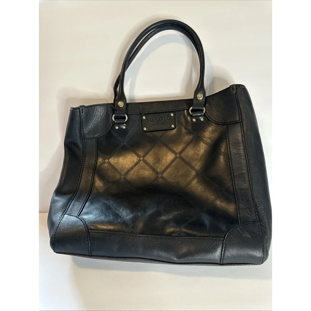 Kate Spade New York black‎ leather Handbag Purse Tote 3 Compartment Bag Nice!